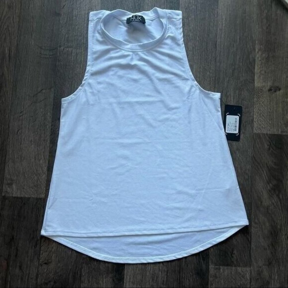 NUX White Sweat Yoga Tank Sleeveless Crewneck Lightweight Workout Top Size XS - Picture 3 of 10